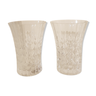 Lot of two small vase crystal-style chiseled glass