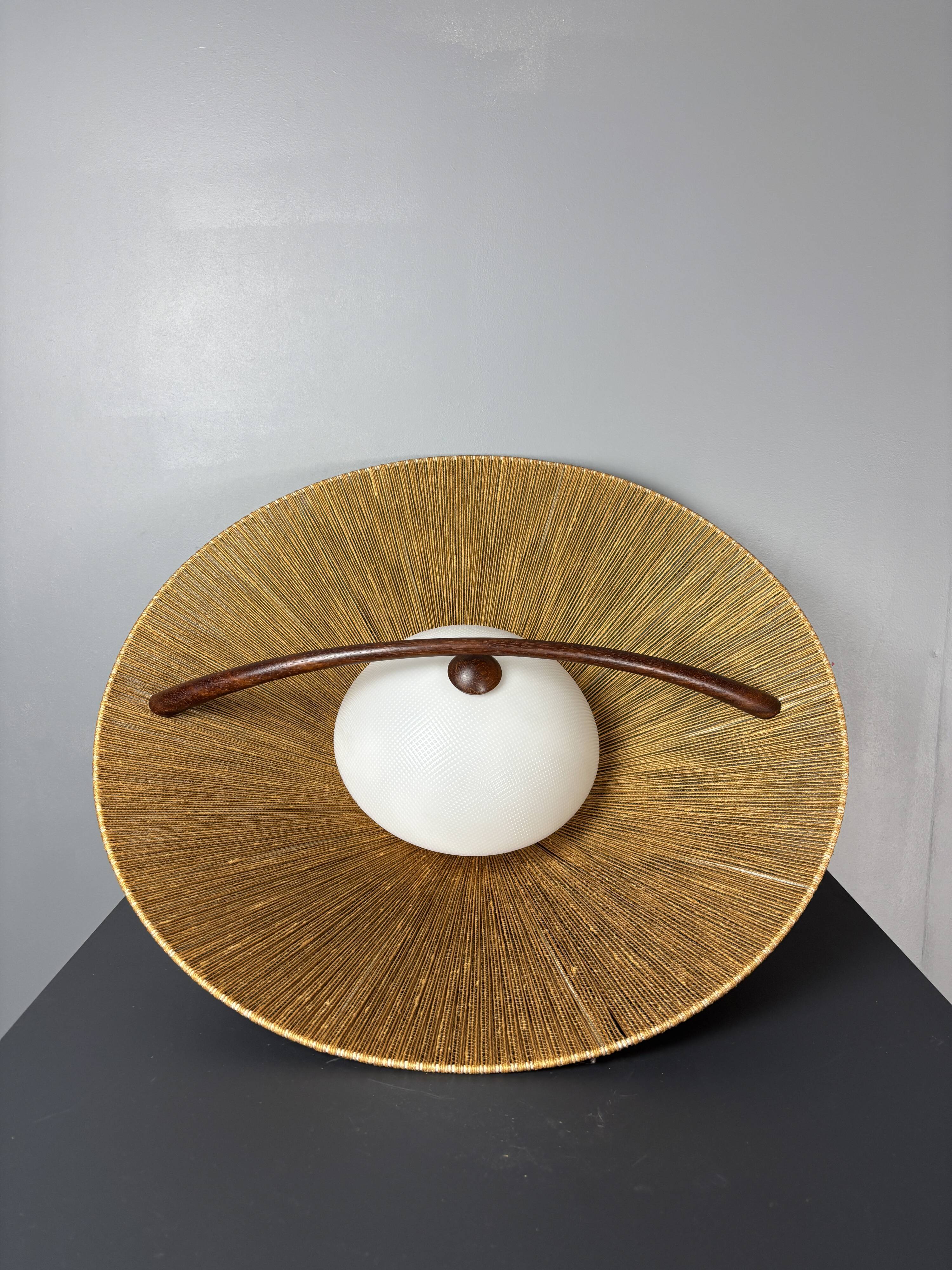 Large Mid-Century Teak and Sisal Cord Pendant from Temde Leuchten, 1960s