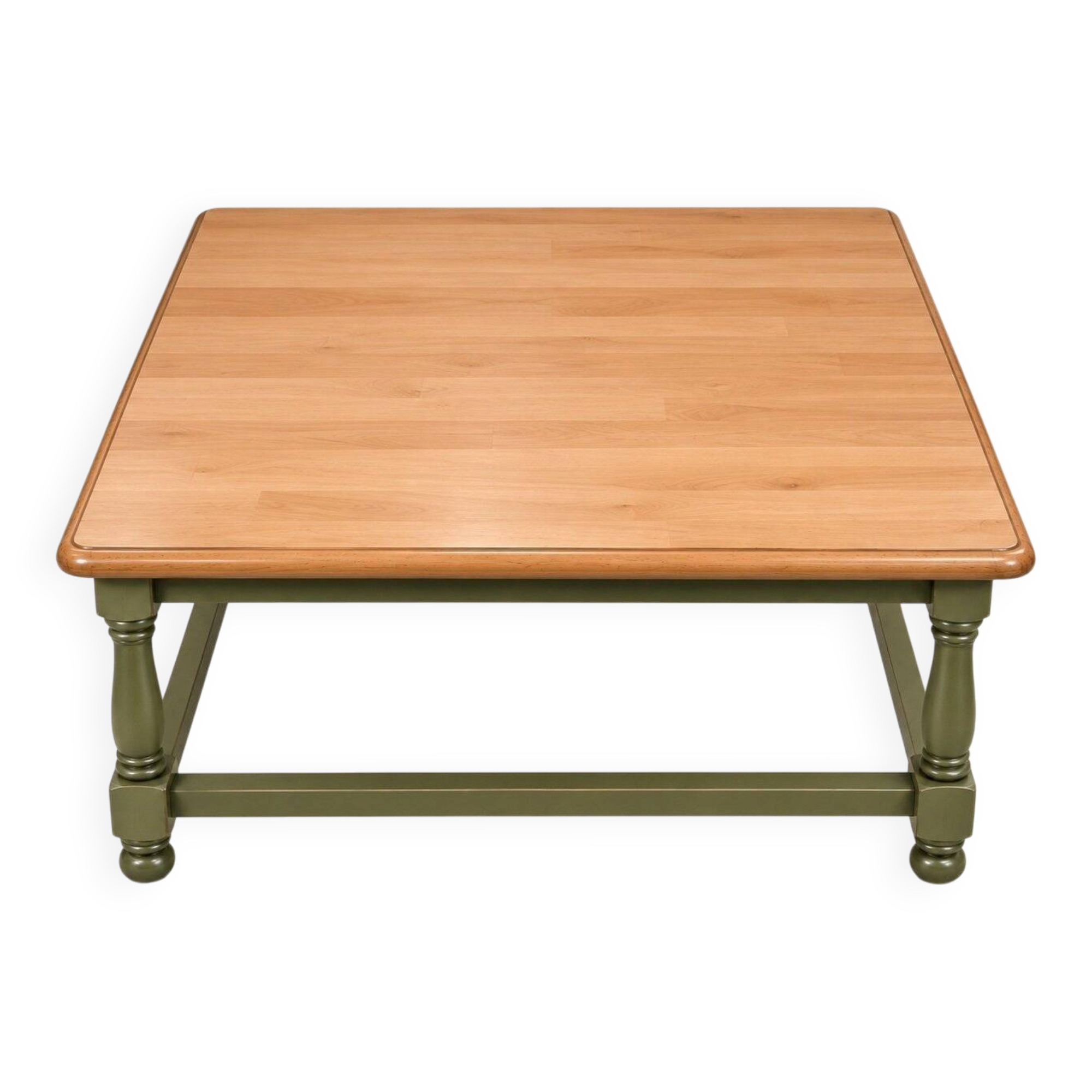 Table basse style Louis XIII – Hêtre massif – Bicolore vert kaki