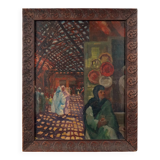 "The Souk," an Orientalist oil painting on panel, signed Émile Feher and dated 1935.