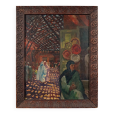 "The Souk," an Orientalist oil painting on panel, signed Émile Feher and dated 1935.