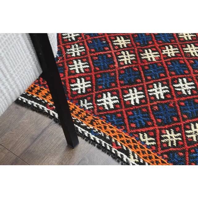1970s Vintage Turkish Oushak Handmade Wool Cotton Red Runner Rug 161x214