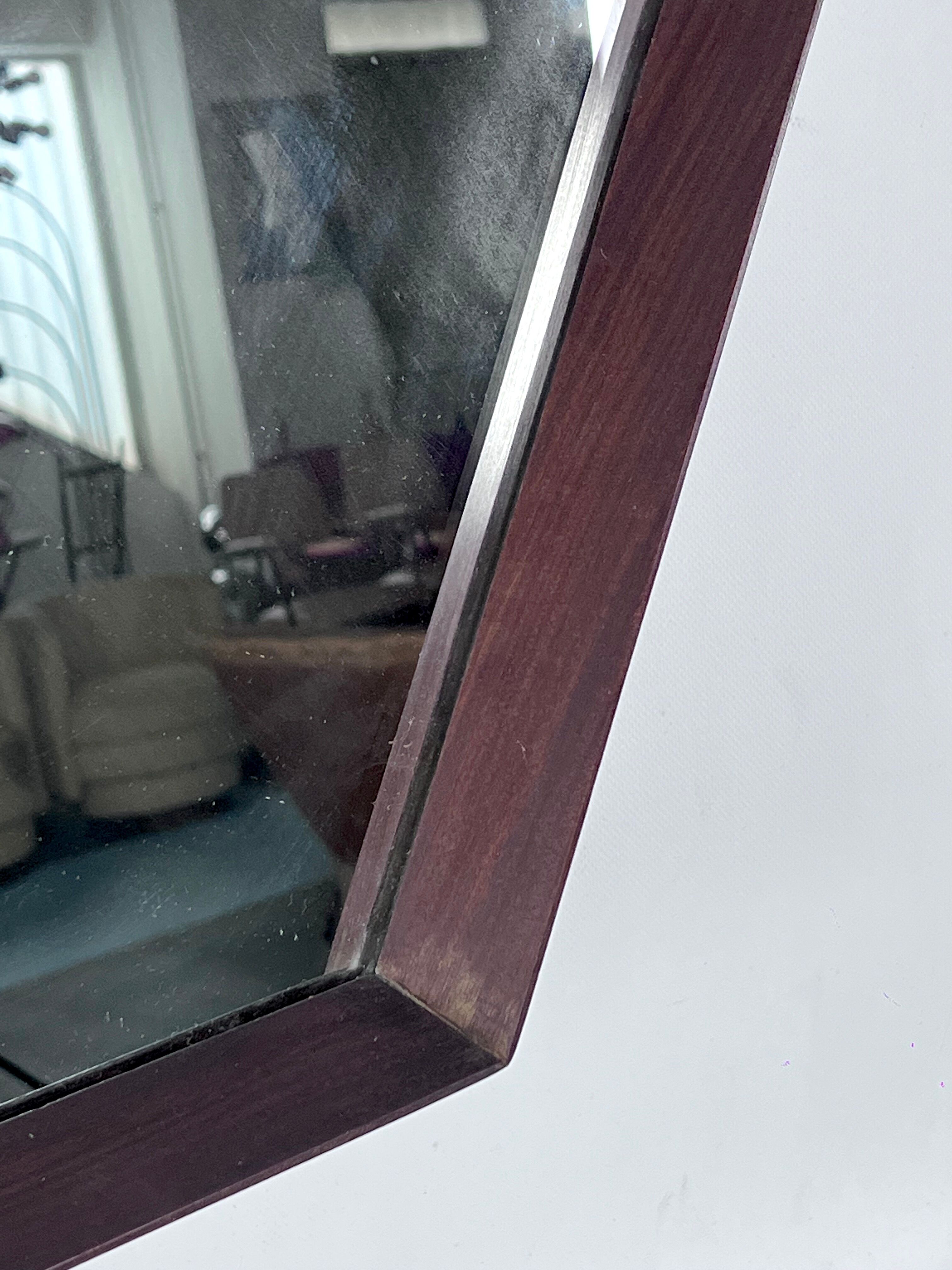 Italian Mid-Century Hexagonal wood wall mirror