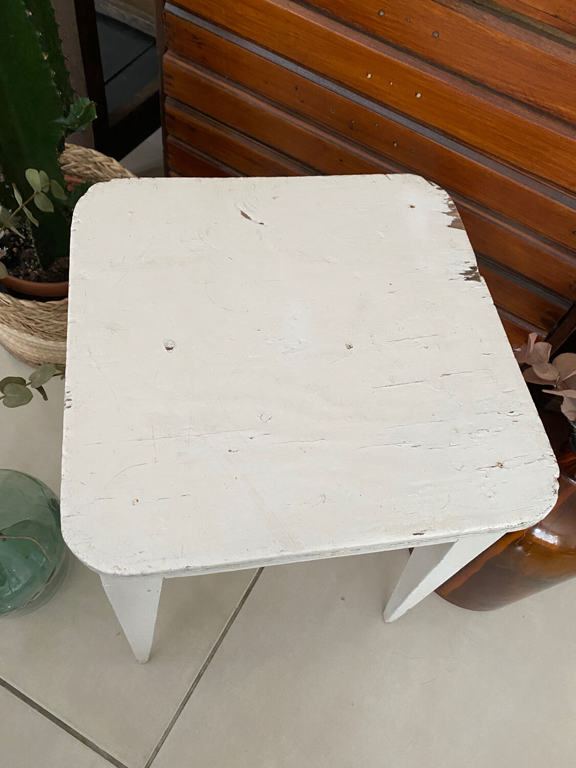 Vintage white wooden stool