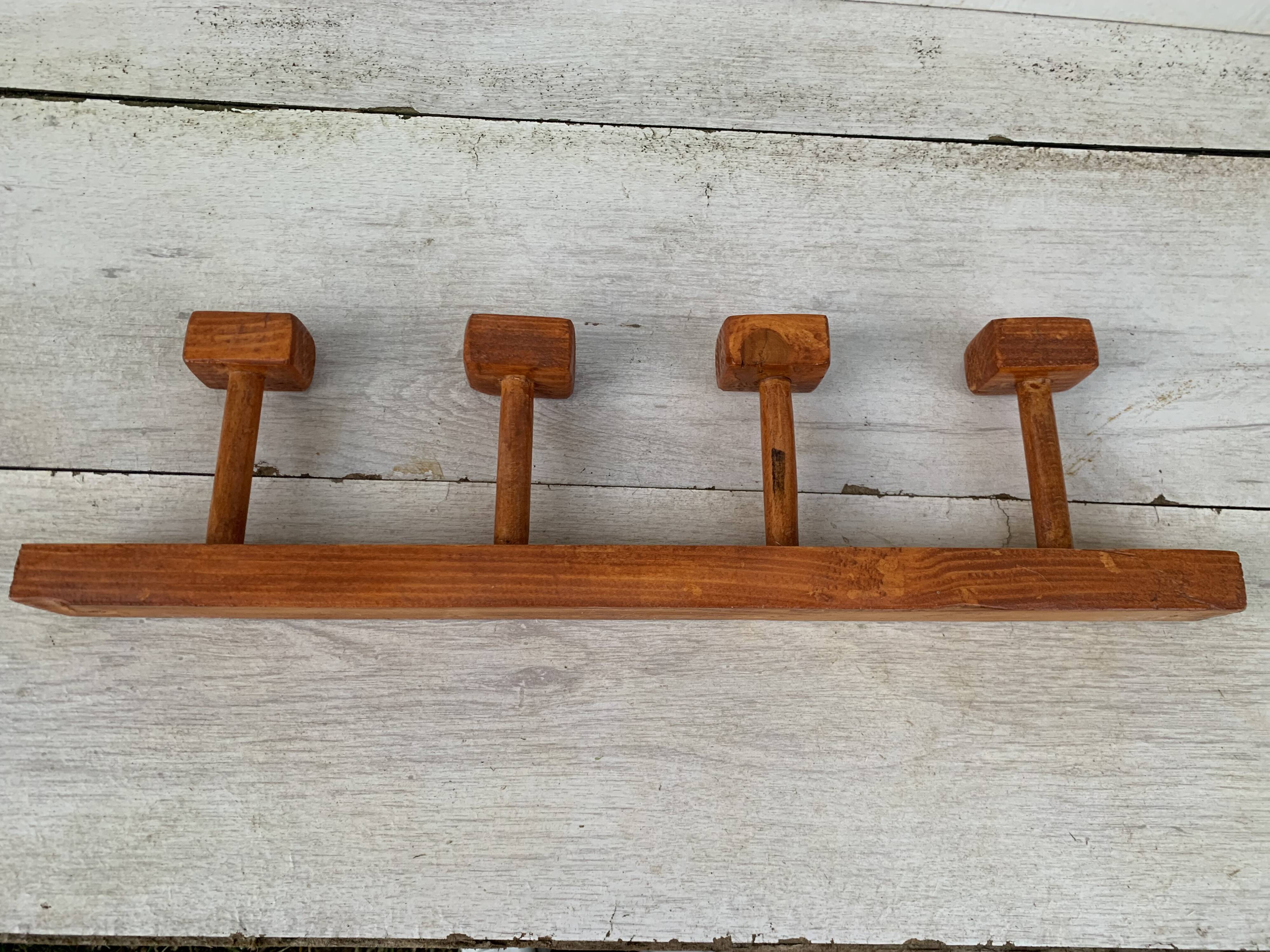 Wooden coat rack wall hooks. 4 wooden coat hooks