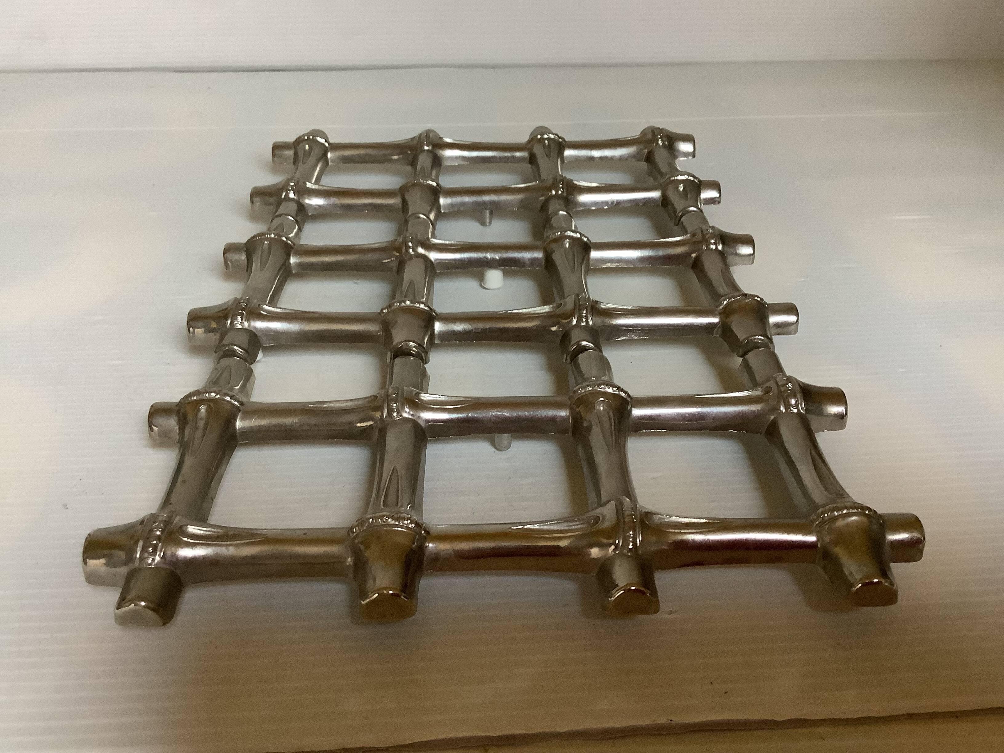 Large silver-plated bamboo trivet