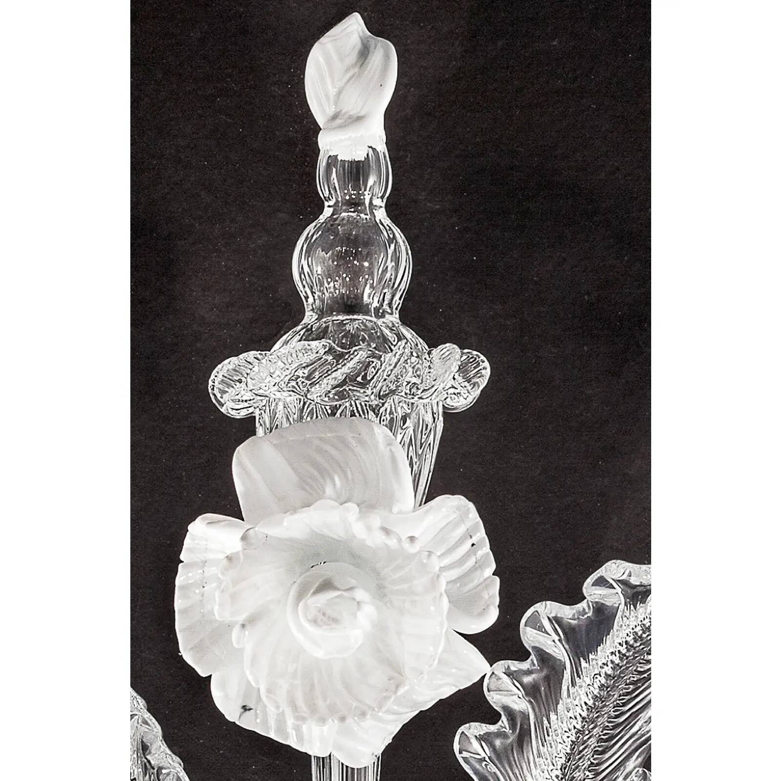 Venetian White and Transparent Floral Murano Glass Wall Sconce