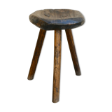 Tabouret tripode en bois massif, travail artisanal