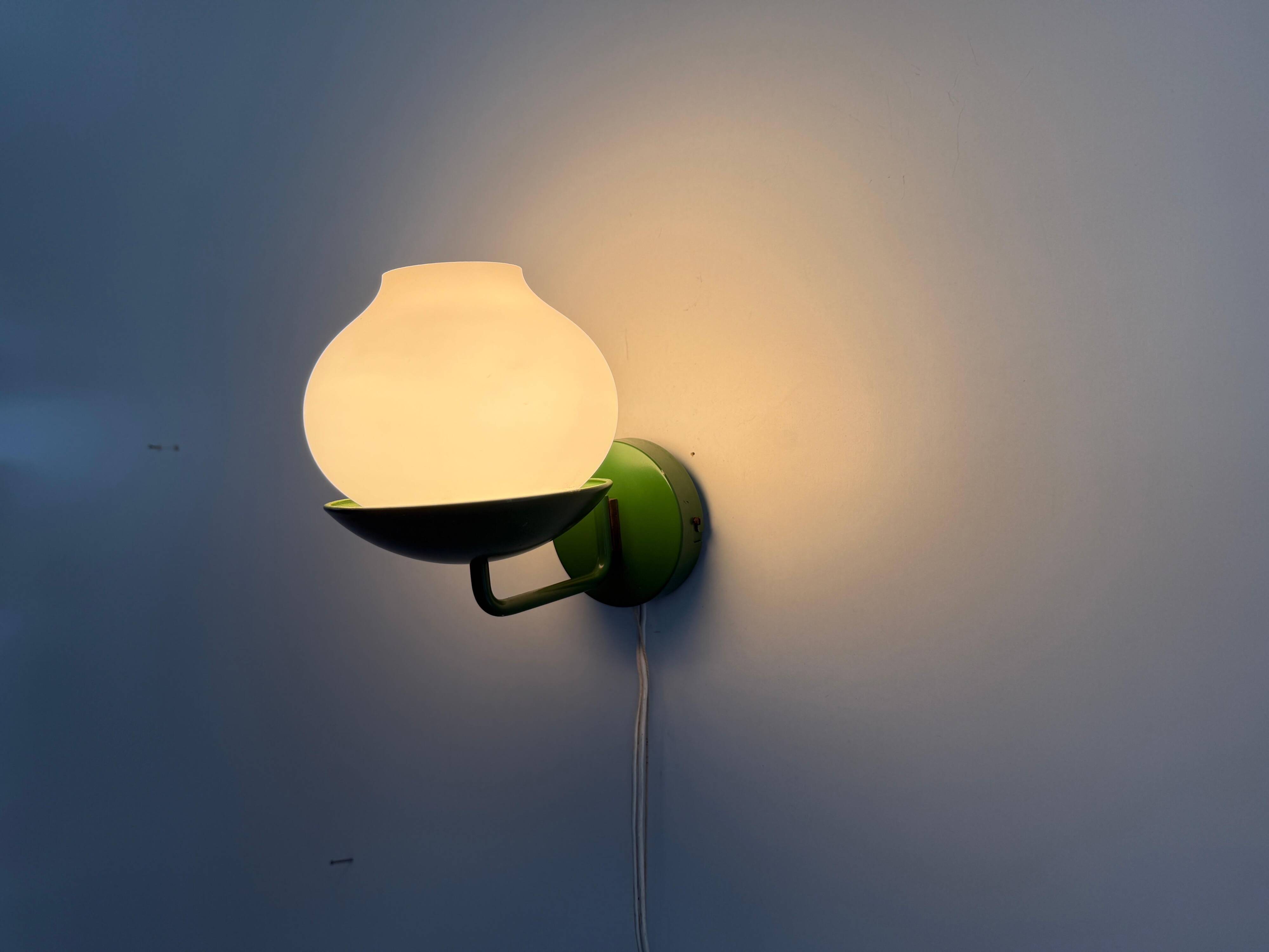 Mid-century green metal and opal glass wall sconce by N Leuchten, 1960s, Germany