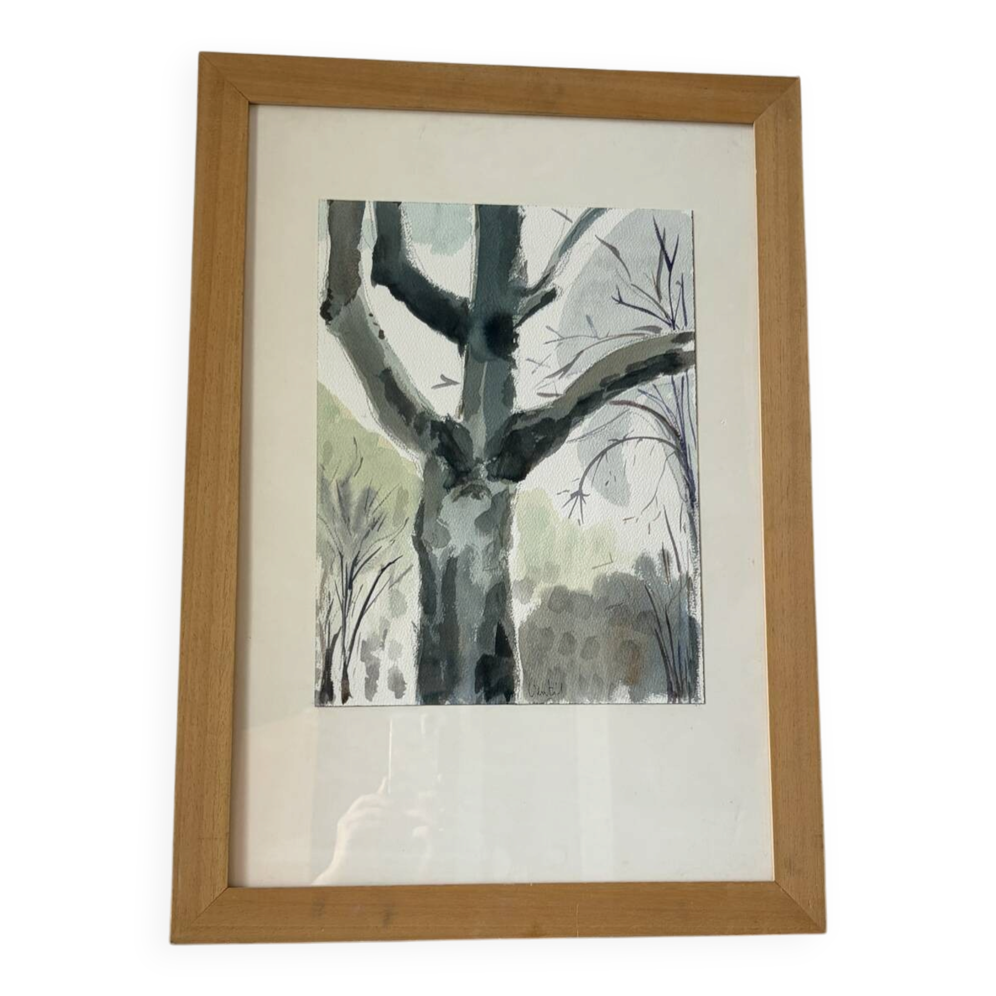 The tree in the city, watercolour on paper, signed Ventil.