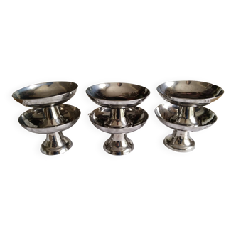 Coupes à glace ou sorbet sur pied , lot de 6, vintage , en inox , années 70 , made in France ( lot 7