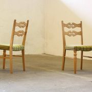 Vintage 1960s brutalist Danish modern oak dining chairs in the style of Henning Kjærnulf