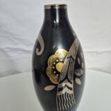 Vase Art Déco en céramique noire et or – Boch Frères Belgique 1930