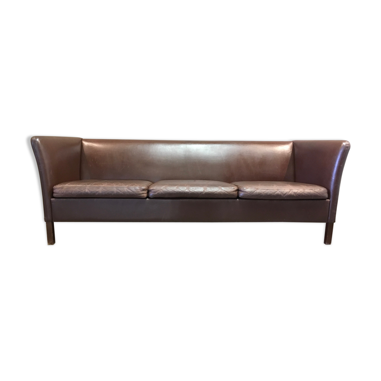 3-seater brown leather sofa Scandinavian design 1960.