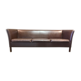 3-seater brown leather sofa Scandinavian design 1960.