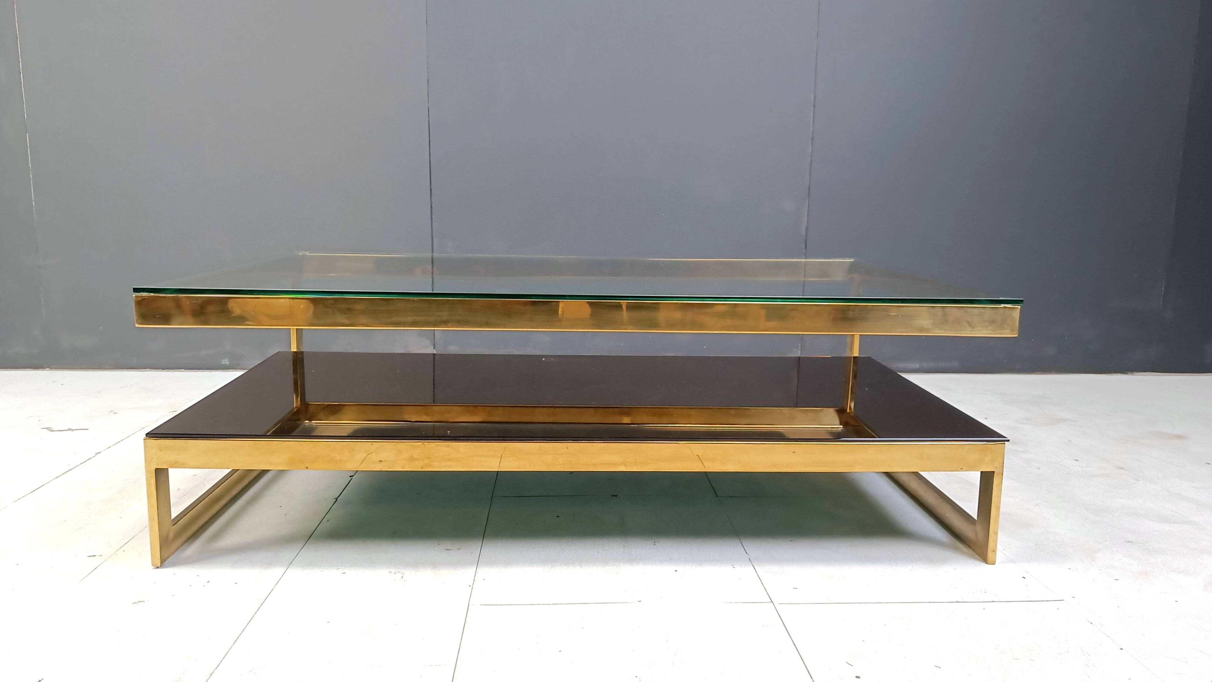 Vintage two tier belgochrom 23kt coffee table, 1970s