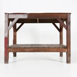 French industrial console table in solid wood, 1920s