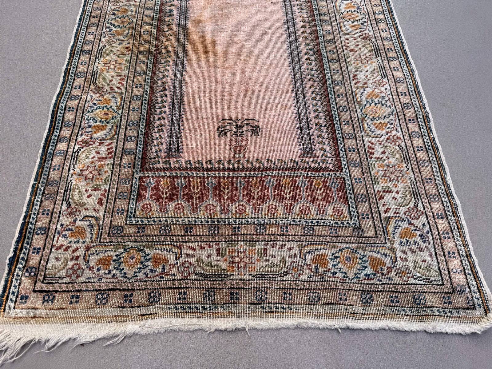 Turkish silk rug shabby vintage, 128x79cm tribal clearance 2510