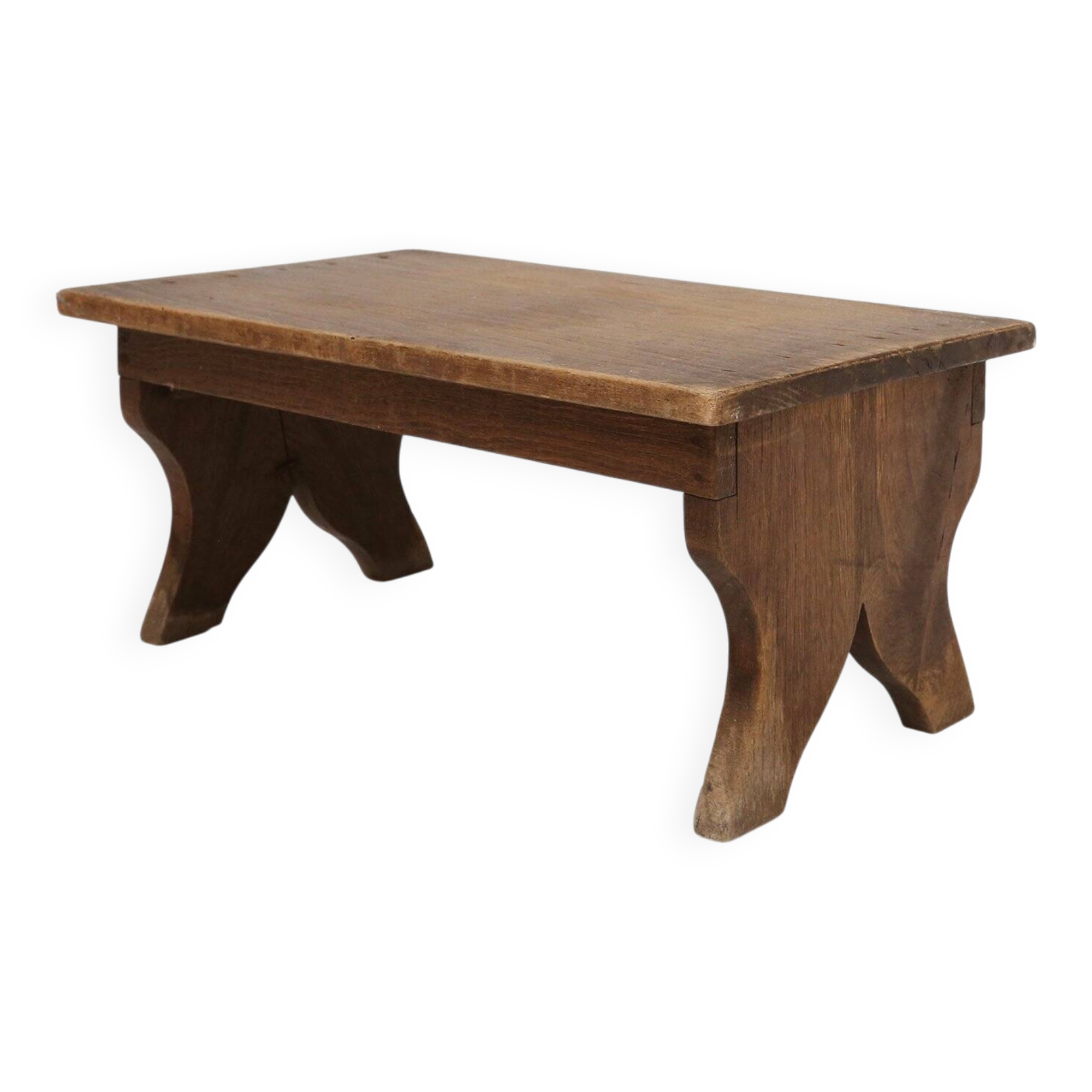 Small Rustic Wooden Stool with Curved Base, France, 1900s