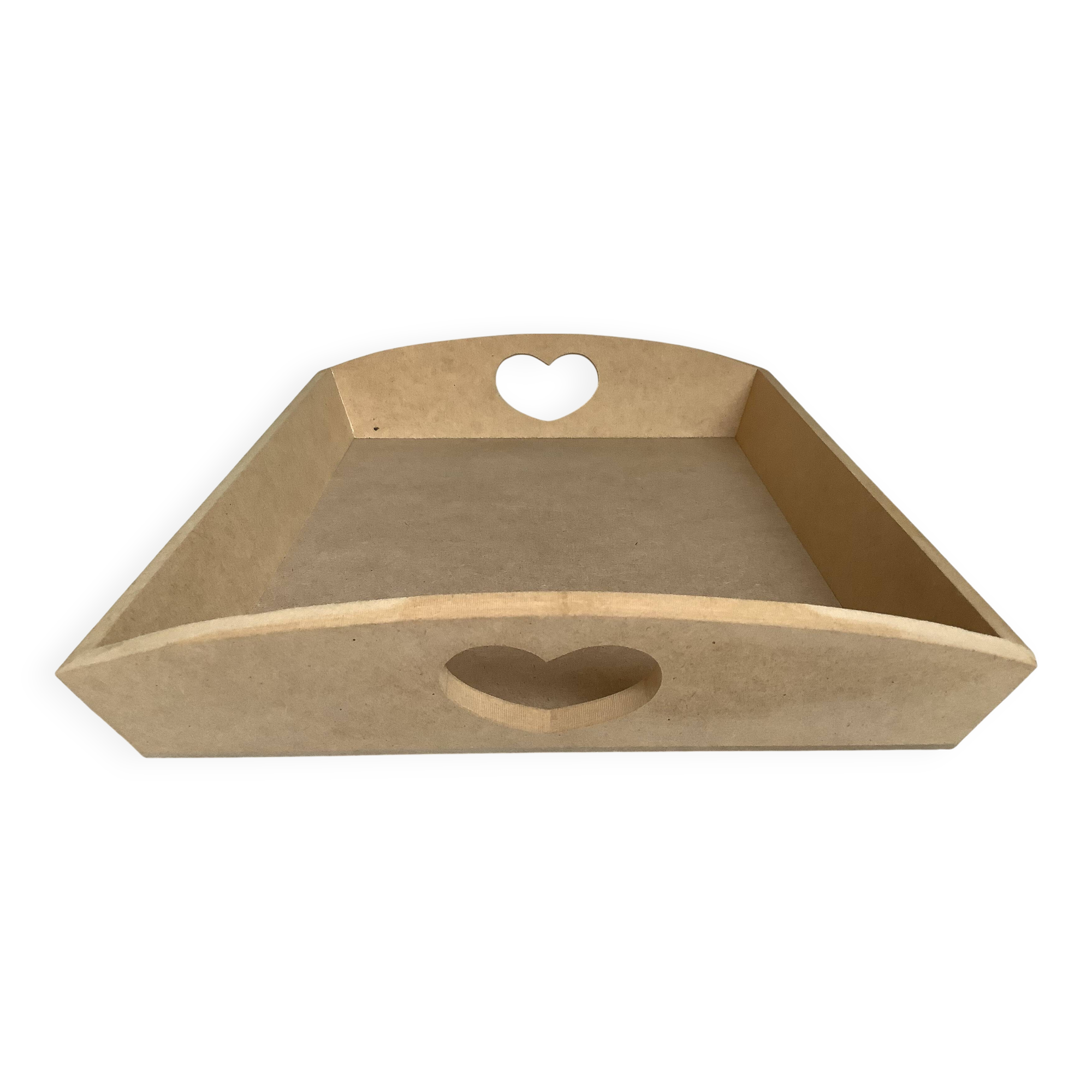 Tray with wooden heart handles