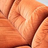 Orange chenille sofas, two and three seats, set of 2, 1970s