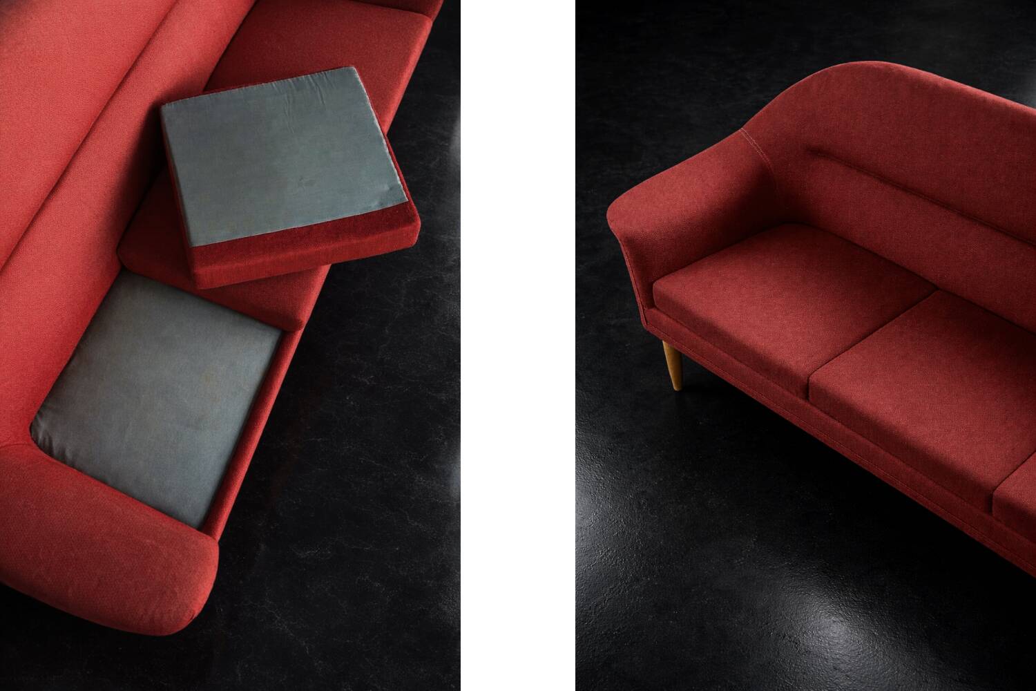 Vintage Mid-Century Scandinavian Modern 3-Seater Red Sofa