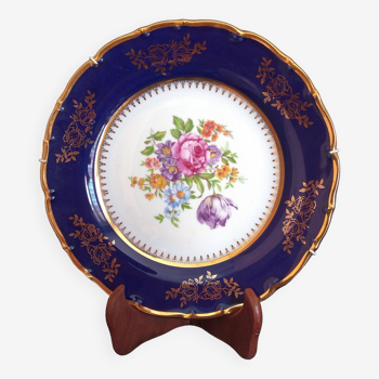 Assiette murale en porcelaine fine de Bohème EPIAG Czechoslovakia Carlsbad Cobalt