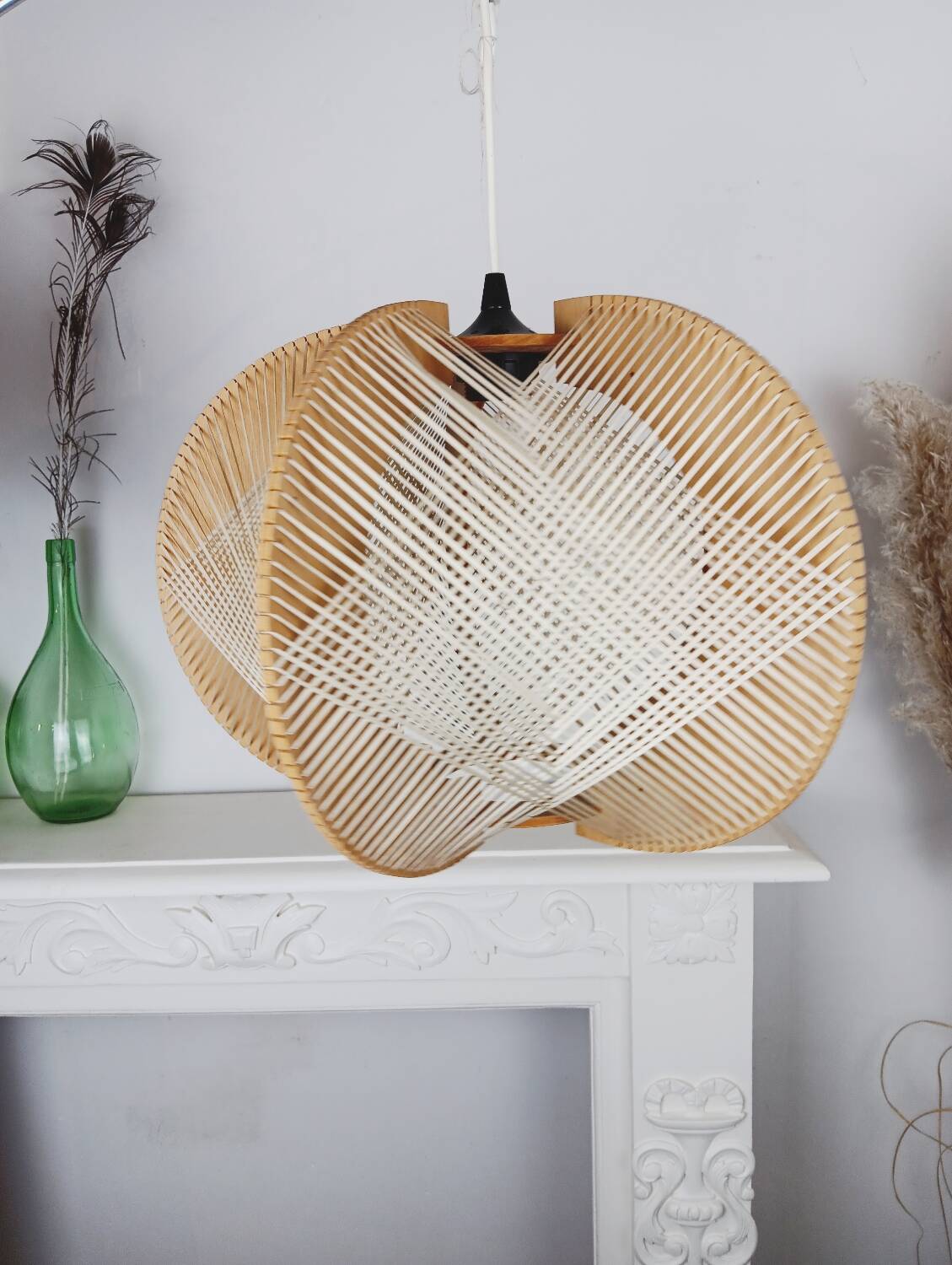 Vintage wood and wicker suspension design