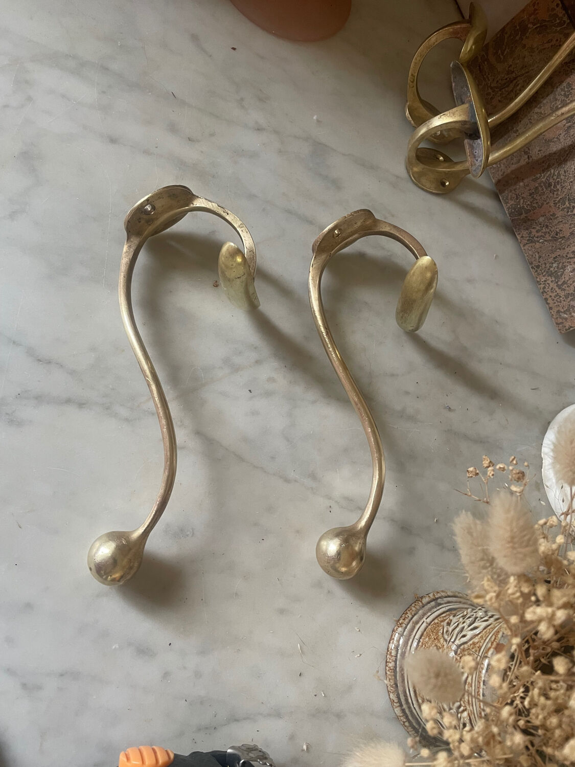 Pair of 19th century brass ball hooks