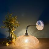 Vintage pink frosted glass wall lamp with elbow arm