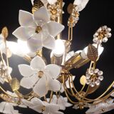 Large Size Vintage Murano Glass Chandelier White Flowers, 1970