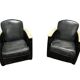 Pair of leather armchairs with marquetry armrests