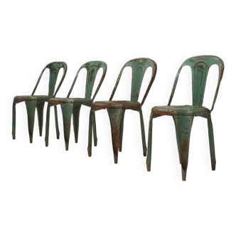 Set of 4 original vintage Tolix model A chairs, France 1950s