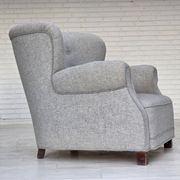 1950s, Danish relax chair by Fritz Hansen, model 1518, grey furniture wool.
