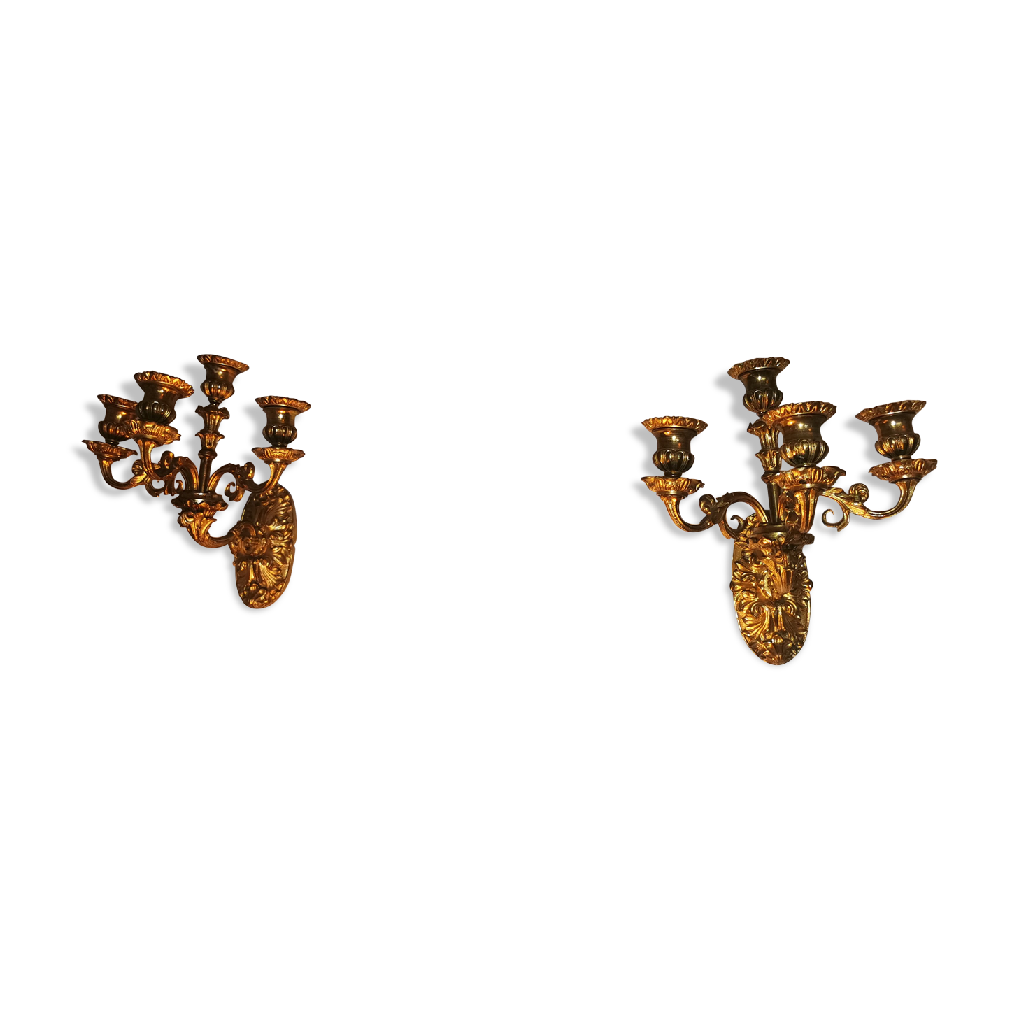Pair of appliques in gilded bronze and brass late nineteenth h:26CM
