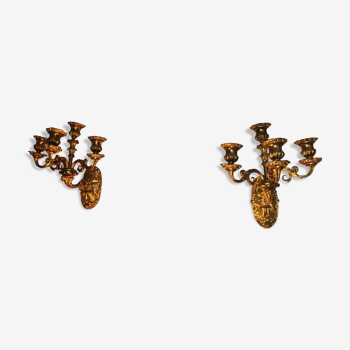 Pair of appliques in gilded bronze and brass late nineteenth h:26CM