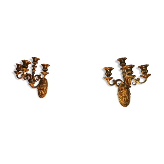 Paire d'appliques en bronze Doré et laiton fin xixe h:26CM