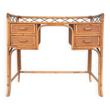 Bureau vintage Angraves of Leicester en cannage et bambou