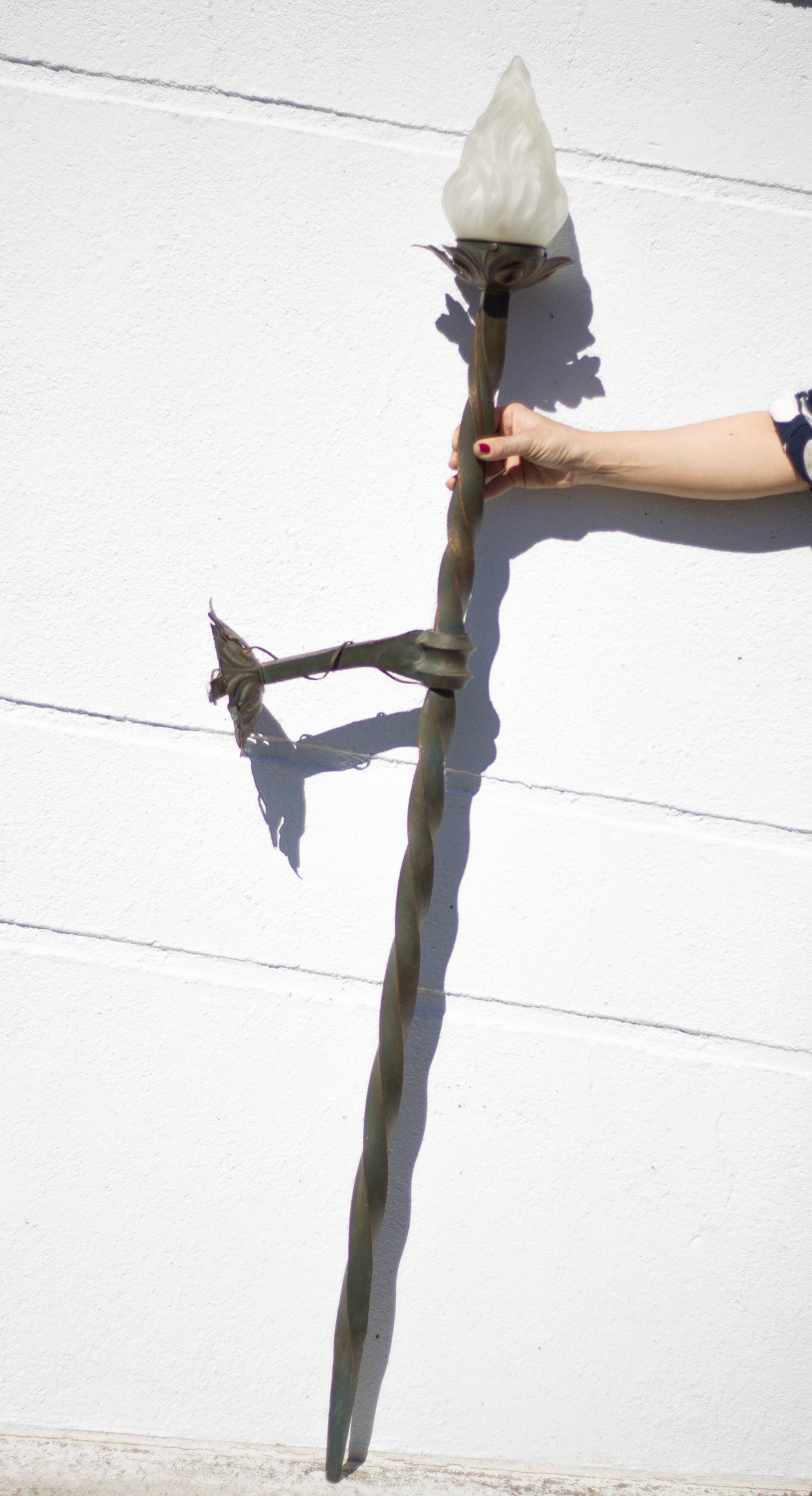 Wrought iron globe flame wall torch lamp, vintage wrought iron wall light, medieval