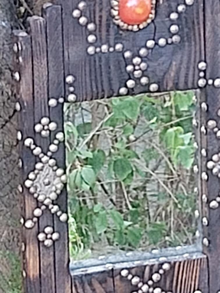 Ancient brutalist oriental wooden mirror 23x53cm