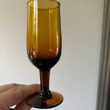 Set of 5 vintage 70s amber stemmed wine glasses