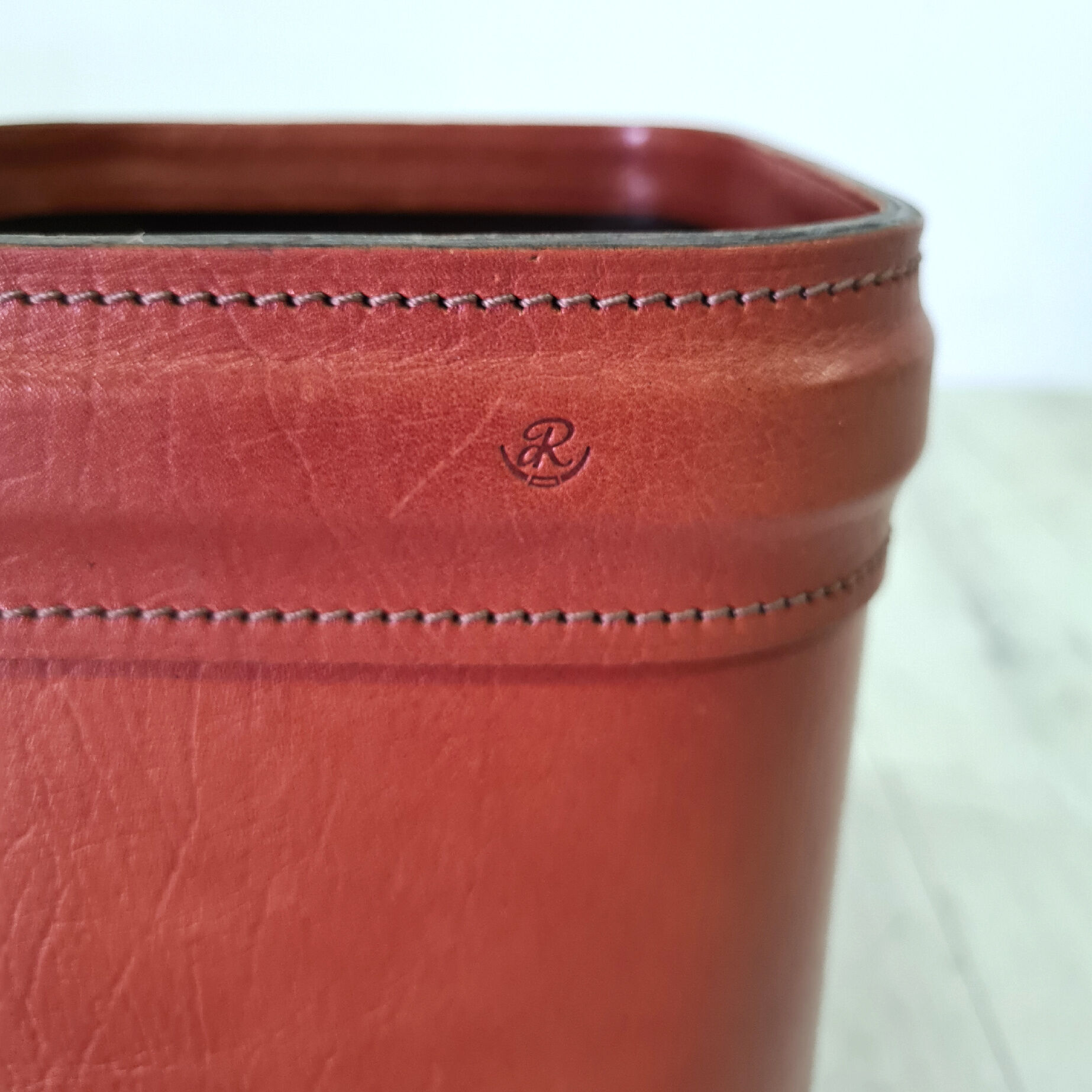 Stitched leather waste paper basket, 1960s