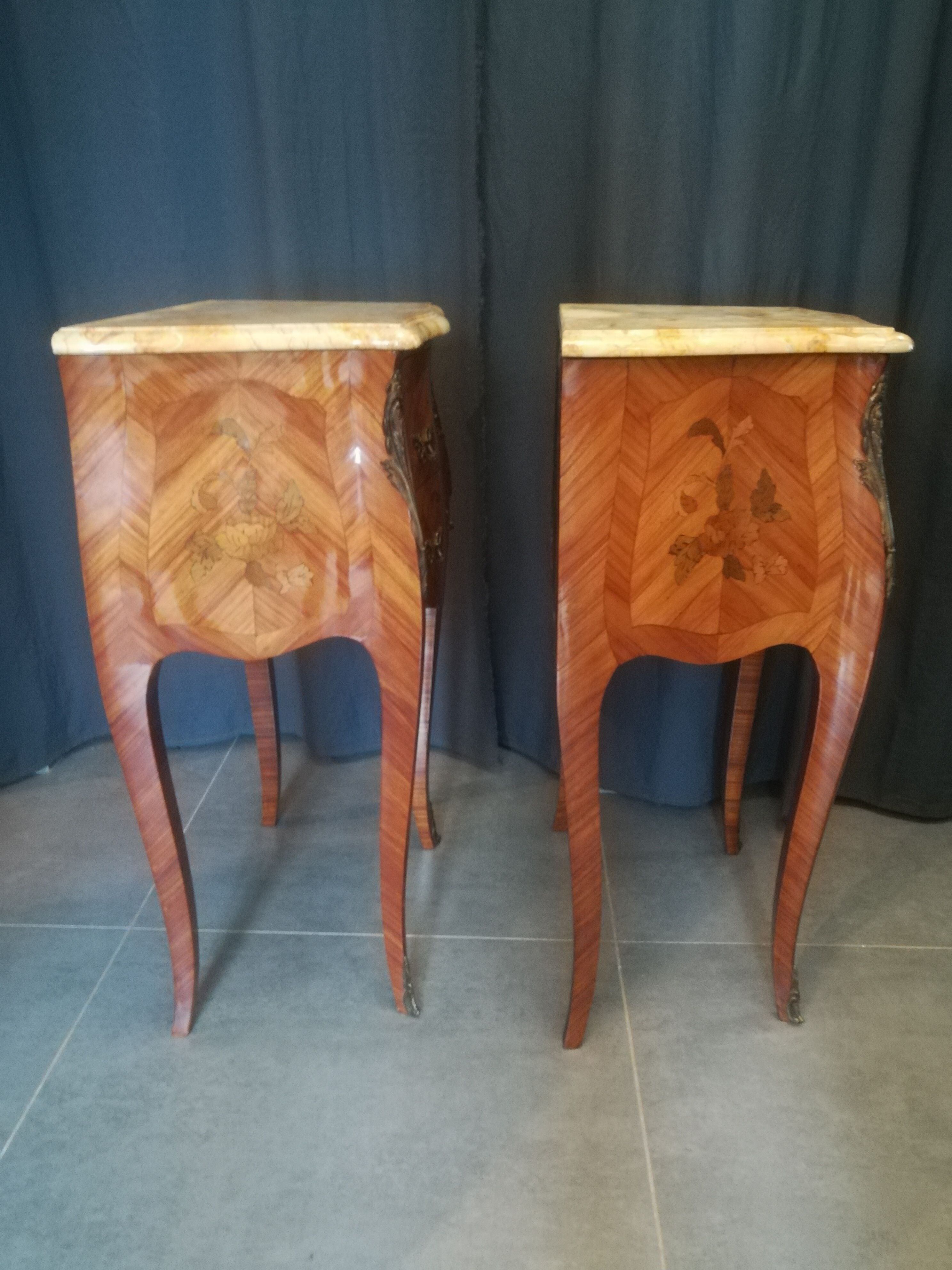 Pair of Louis XV style bedside tables in marquetry