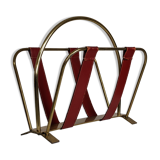 Brass and leather magazine holders, France, 50s
