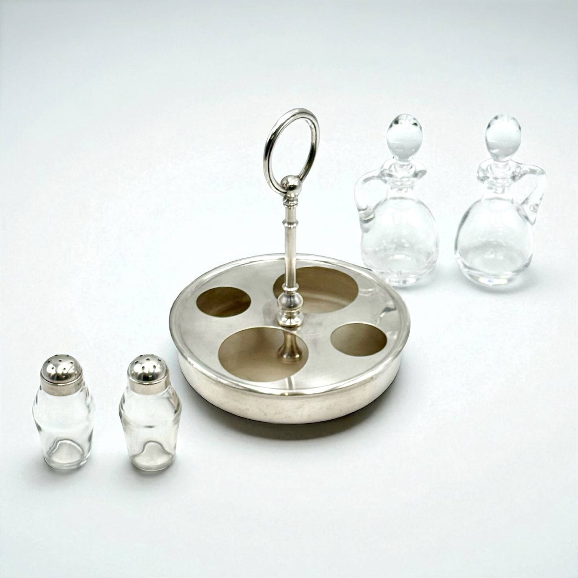 Vintage Christofle Fleuron Condiment Set in Silver Plate and Crystal Glass