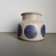 Mid-century modern stoneware vase with cobalt blue dots.