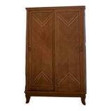 Armoire penderie vintage en chêne brut - portes coulissantes