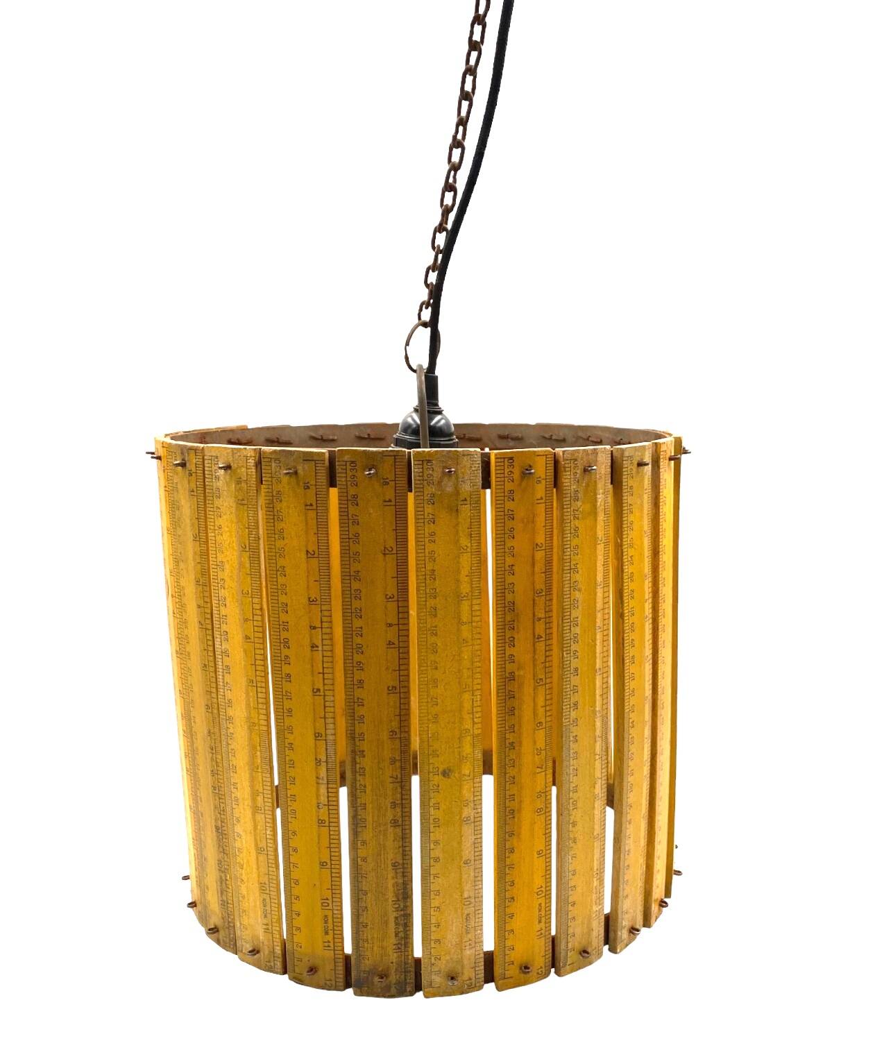Modern artisanal rulers shaped ceiling lamp, France 1960s