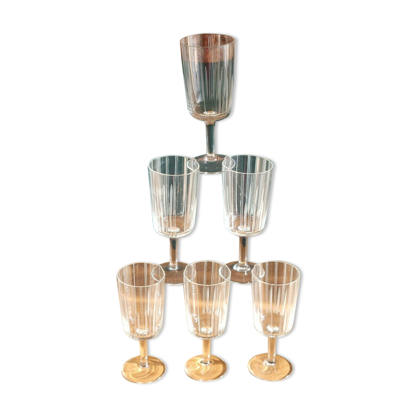 Set of 6 glasses on foot wine or liqueur decoration engraved features art deco