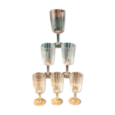 Set de 6 verres à pied vin ou liqueur décor traits gravés art déco